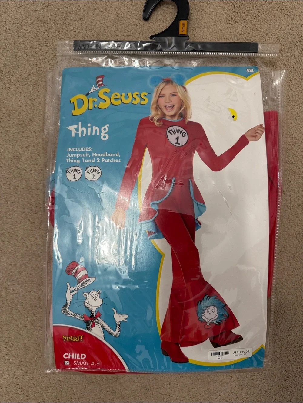Dr. Seuss Thing 1 Red Kids Costume size small 4-6 Jumpsuit size small